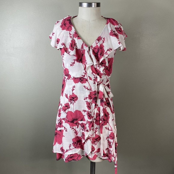 Free People Anthropologie  Floral French Quarter Wrap Dress XS White Rayon - Picture 1 of 7
